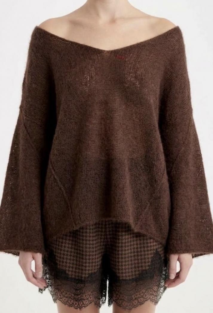 VICOLO Oversized V-Neck Sweater Chocolate